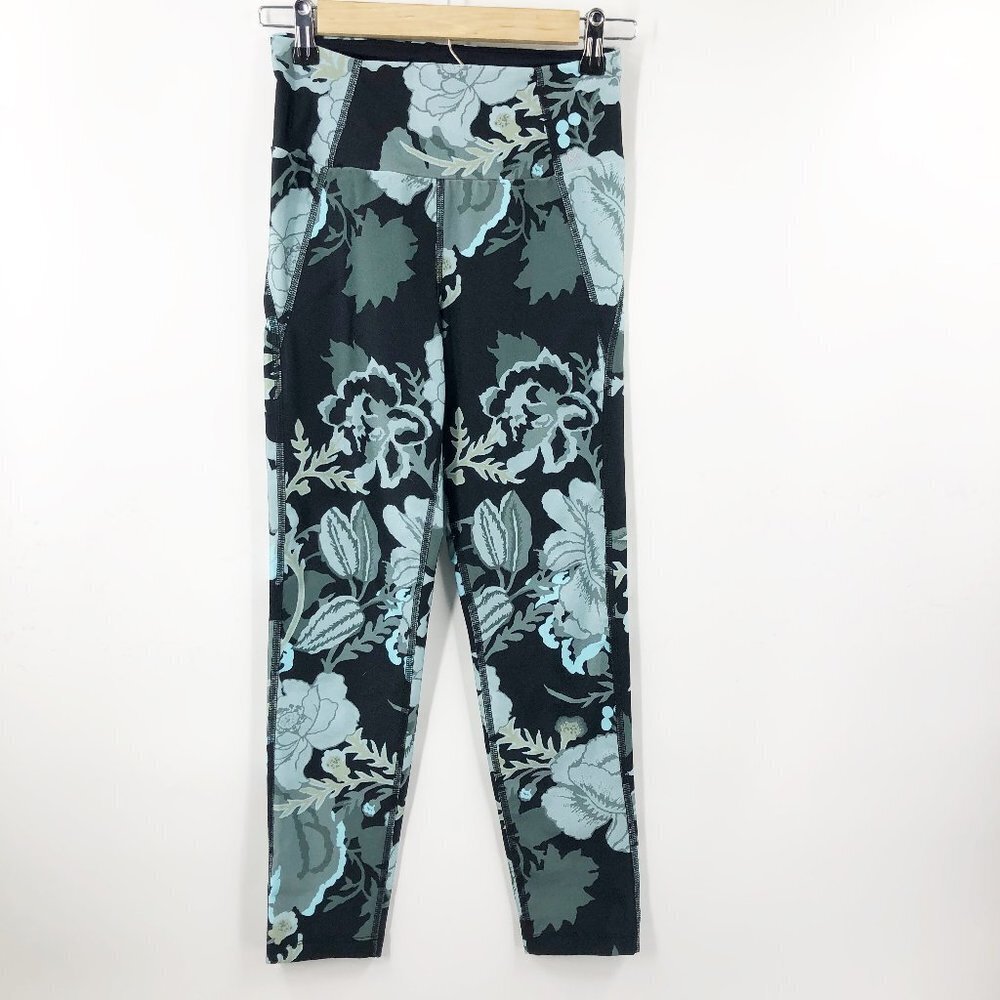 Maaji Dazeful Floral Black And Green Floral Leggings Activewear Small — image 2 of 5